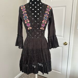 Free People (FP ONE) Gray Lace Embroidered Dress
